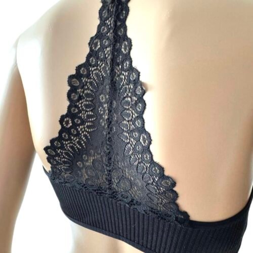Dámsky top tričko basic crop s cipkou black cierny