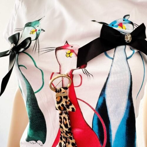 Dámske modne tričko s potlačou regular bodycon cats