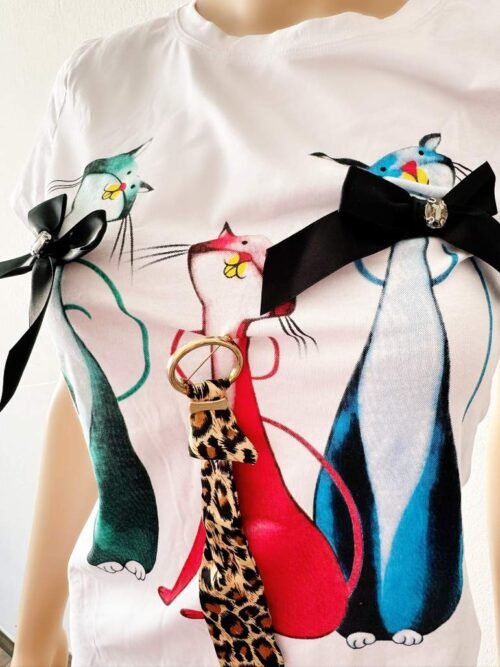 Dámske modne tričko s potlačou regular bodycon cats