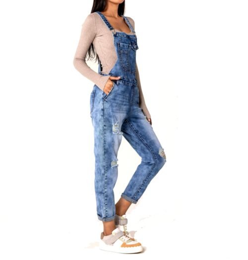 Dámsky overal rifľový rifle na traky jumpsuit jeans blue - Image 3