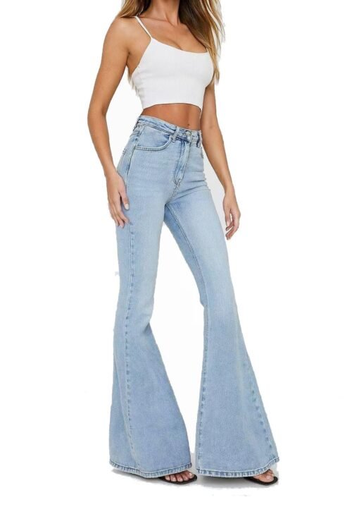 Dámske rifle Zvonove džínsy s vysokým pásom bootcut blue