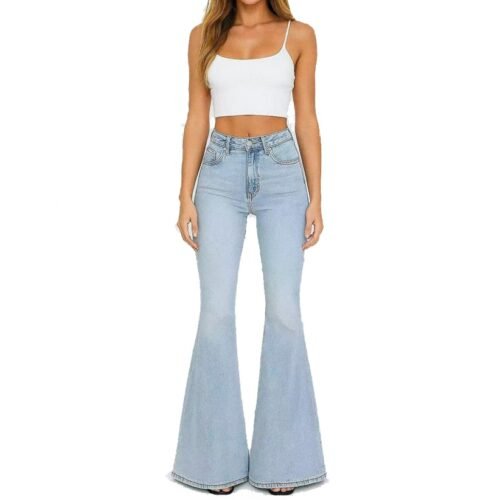 Dámske rifle Zvonove džínsy s vysokým pásom bootcut blue