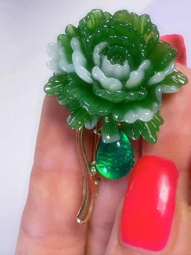 BROŠŇA MODNA KVET FLOWER ELEGANT ZELENA FASHION 3 brosna kvet zelena