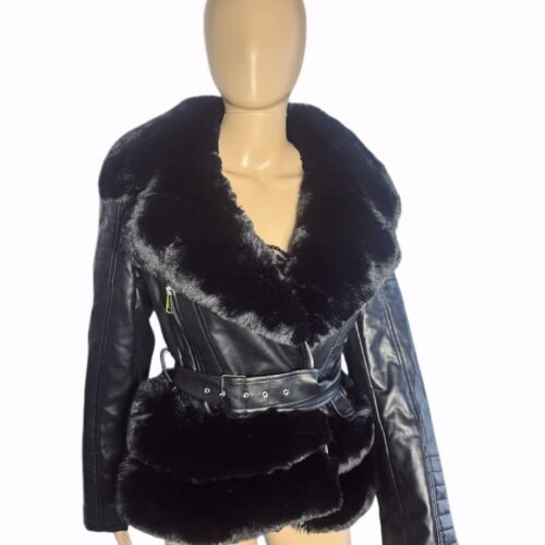 Dámska kožená bunda cierna s kozusinou kožušina black