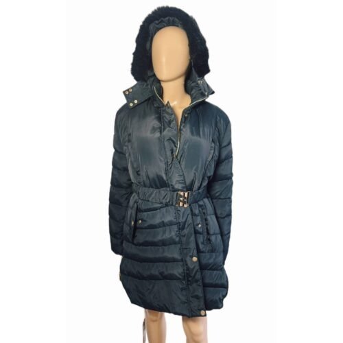 Dámska zimná bunda prešívaná čierna s kapucnou