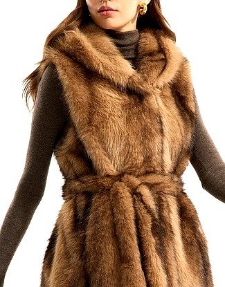 Damska kozusinova vesta kabat po bedra s kapucnou