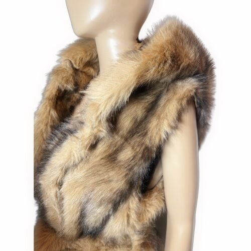 Alternative view of Damska kozusinova vesta kabat po bedra s kapucnou beige