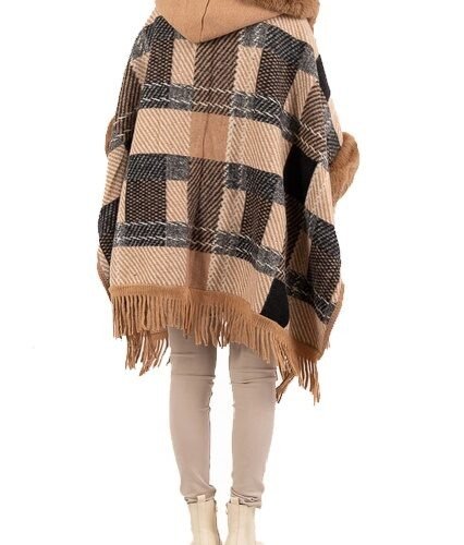 DÁMSKA PELERÍNA PONCHO S KOŽUŠINOU PONČO S KAPUCNOU 8 Dámska pelerína poncho s kožušinou pončo s kapucnou