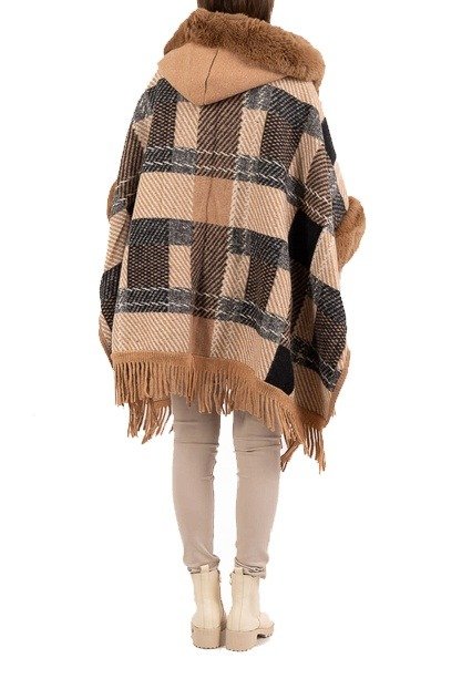 DÁMSKA PELERÍNA PONCHO S KOŽUŠINOU PONČO S KAPUCNOU 5 Dámska pelerína poncho s kožušinou pončo s kapucnou
