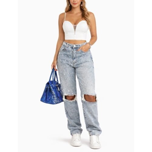 Alternative view of Dámske regular fit rifle blue denim jeans pearls