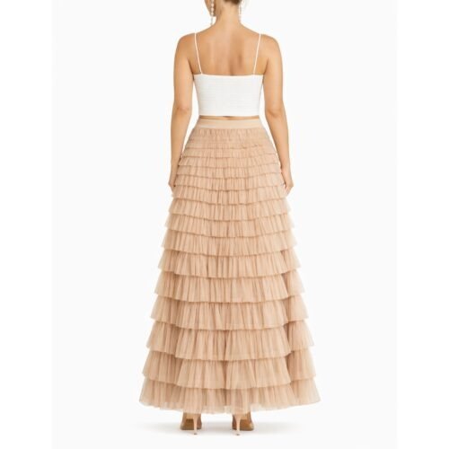 Béžová maxi sukňa tylova Tyl princess elegant