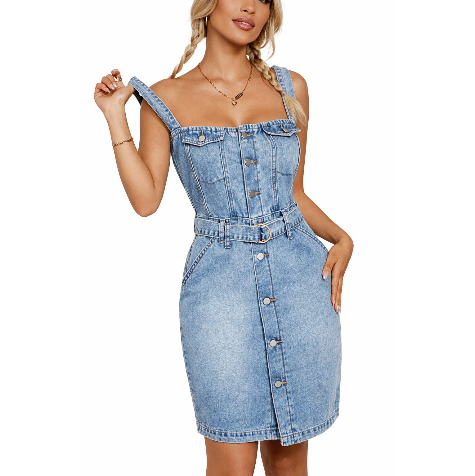 Dámske riflove saty na ramienka jeans blue denim 2 Dámske riflove saty na ramienka jeans blue denim