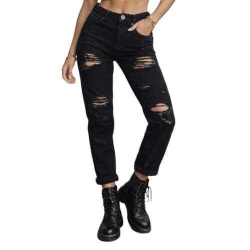 Dámske cierne rifle derave straight ripped black