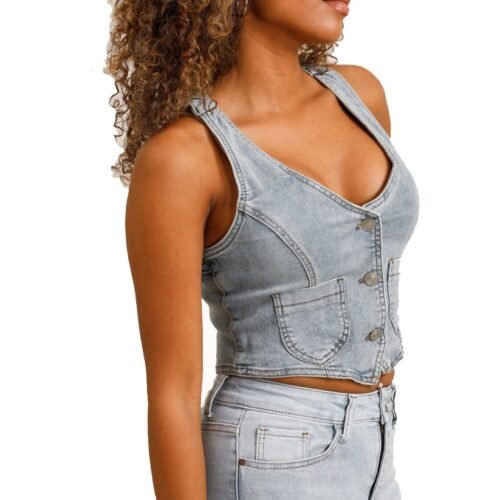 Dámsky riflovy top vesta bez rukavov jeans denim