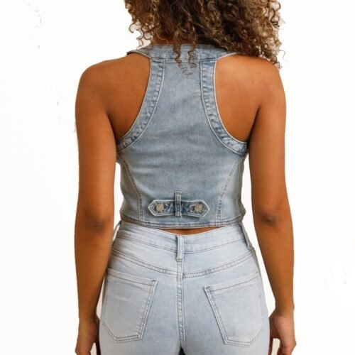 Dámsky riflovy top vesta bez rukavov jeans denim