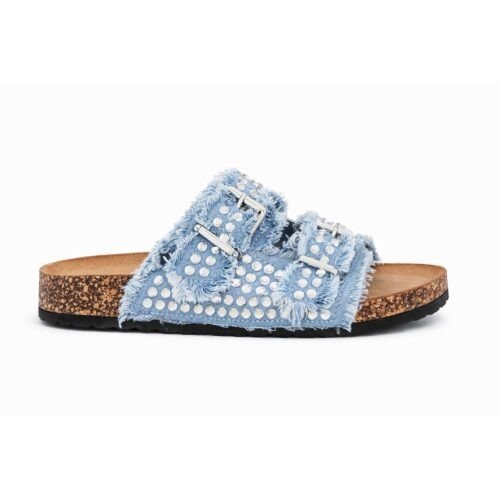 Dámske riflove slapky mules nízke sandále denim