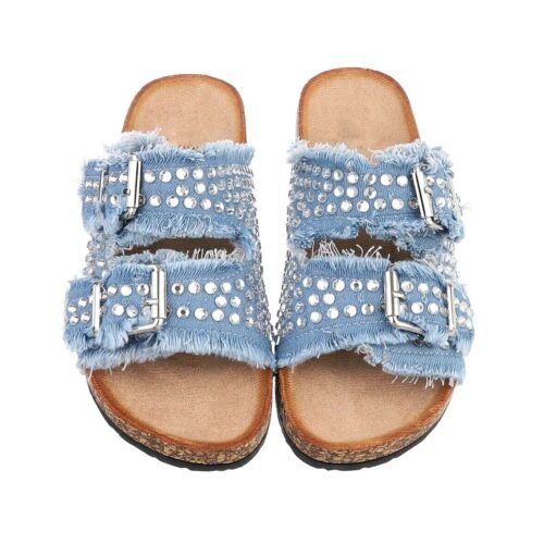 Dámske riflove slapky mules nízke sandále denim