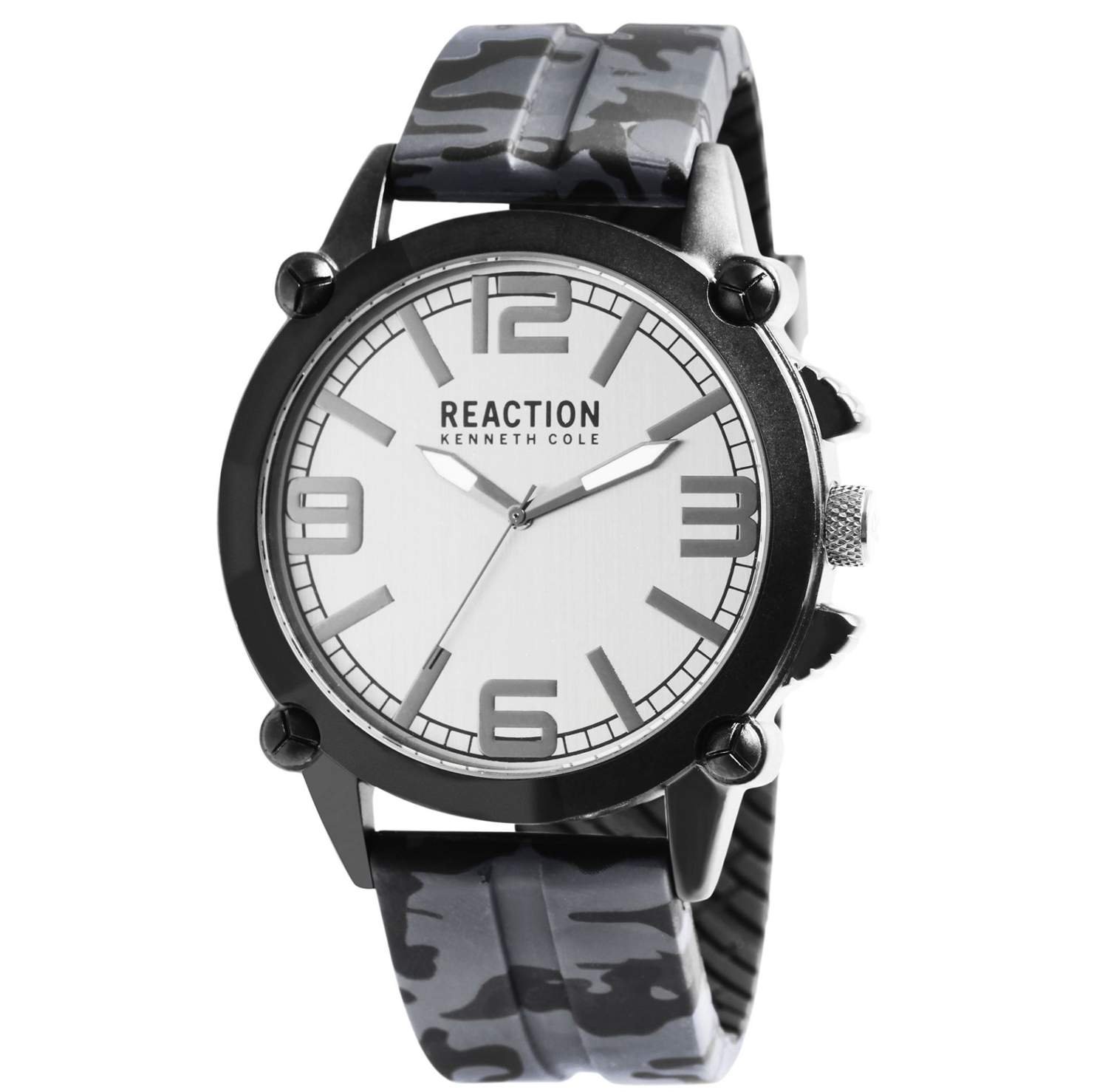 KENNETH COLE Pánske náramkové hodinky Reaction maskáčové 2 Pánske náramkové hodinky Kenneth Cole Reaction, maskáčové, čierno-sivé