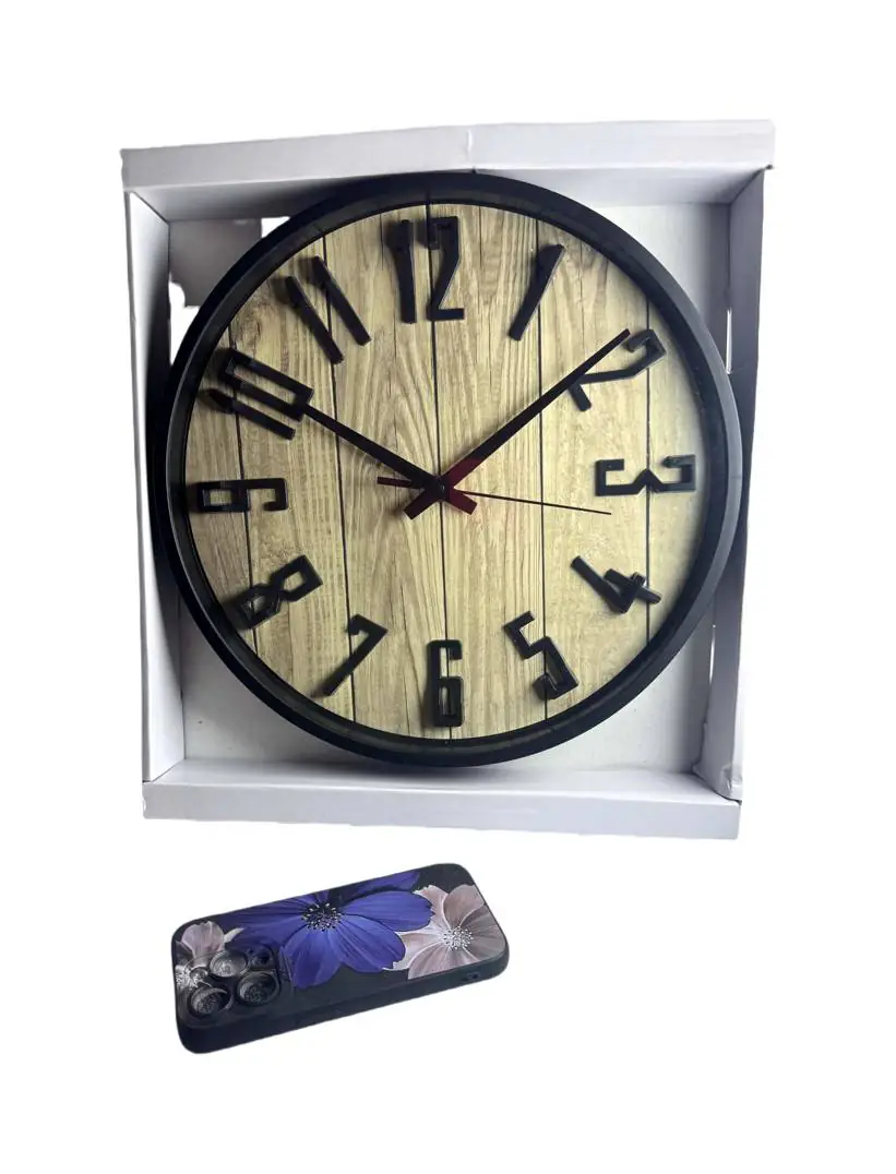 Nástenné hodiny moderne Ø 30cm čierno-hnede vzhľad dreva