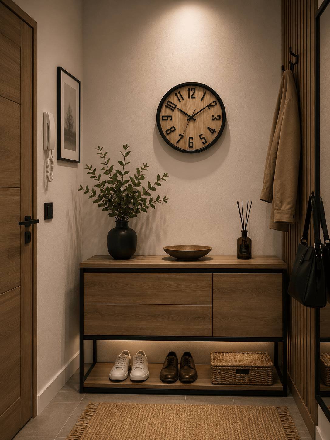Nástenné hodiny moderne Ø 30cm čierno-hnede vzhľad dreva 2 Nástenné hodiny moderne Ø 30cm čierno-hnede vzhľad dreva