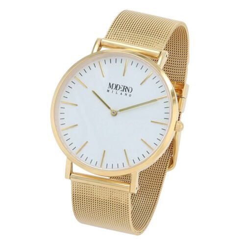 hodinky Moderno Milano z nehrdzavejúcej ocele Ø 41 mm, sieťovaný remienok, zafírové sklíčko, zlatá farba