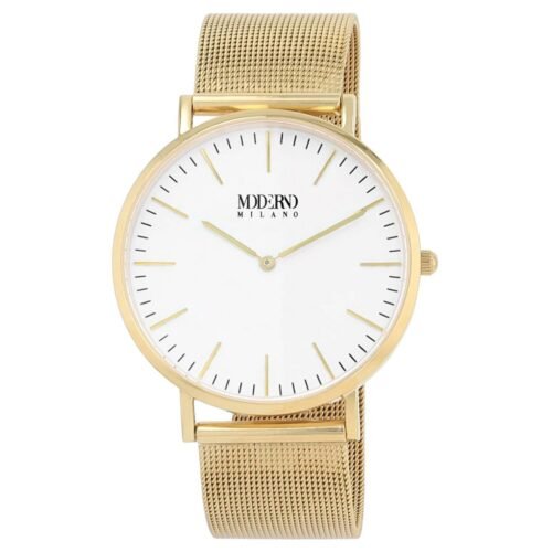 hodinky Moderno Milano z nehrdzavejúcej ocele Ø 41 mm, sieťovaný remienok, zafírové sklíčko, zlatá farba