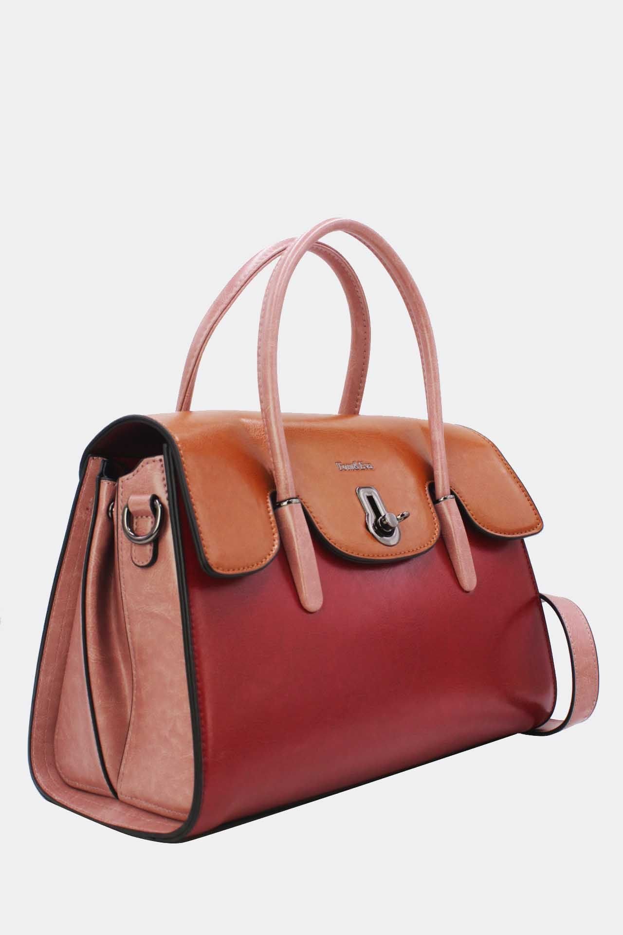 FRANCE VINTAGE STYLE LEATHER EFFECT HANDBAG 5866 BURGUNDY PINK 3 FRANCE Vintage Style Leather Effect Handbag 5866 Burgundy Pink – Obrázok 2