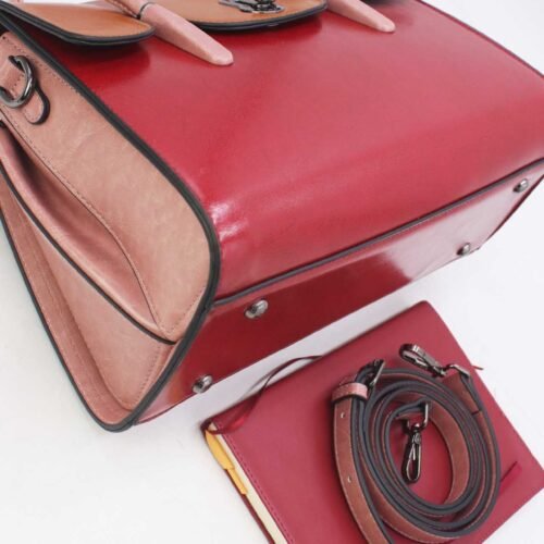 FRANCE VINTAGE STYLE LEATHER EFFECT HANDBAG 5866 BURGUNDY PINK 8 FRANCE Vintage Style Leather Effect Handbag 5866 Burgundy Pink kabelka france