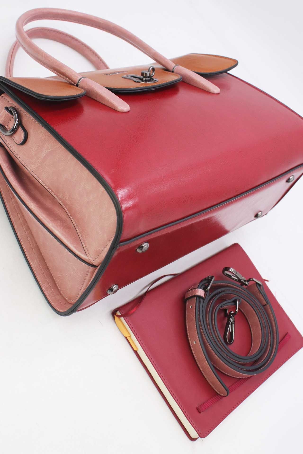 FRANCE VINTAGE STYLE LEATHER EFFECT HANDBAG 5866 BURGUNDY PINK 4 FRANCE Vintage Style Leather Effect Handbag 5866 Burgundy Pink kabelka france