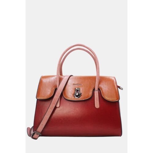 FRANCE Vintage Style Leather Effect Handbag 5866 Burgundy Pink