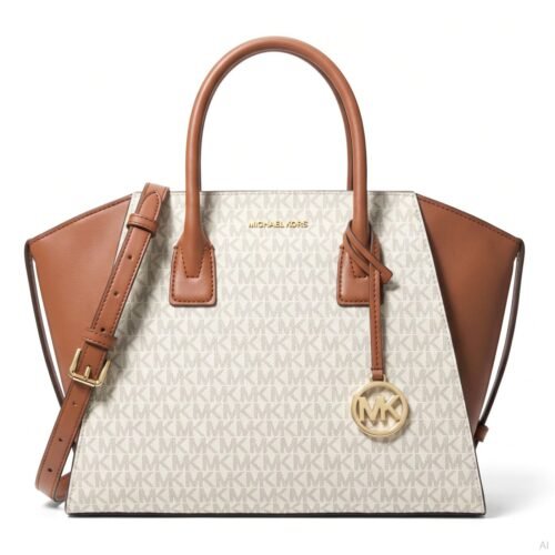 Michael Kors Avril Large Logo Satchel Crossbody Vanilla Brown