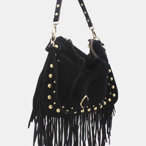 FRANCE Taška kabelka Messenger so strapcami Zamatová 6178 Black – Obrázok 3