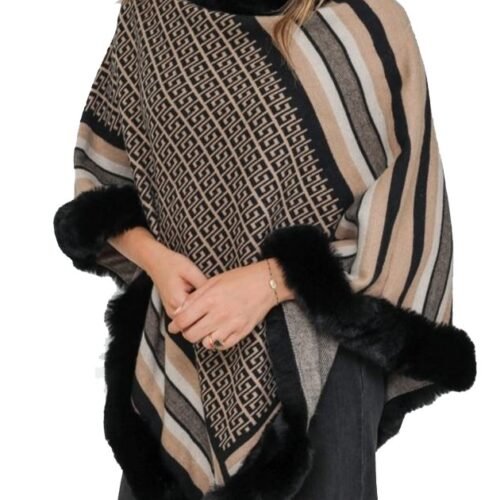 Dámske poncho s kožušinou ponco vzorovane 8015