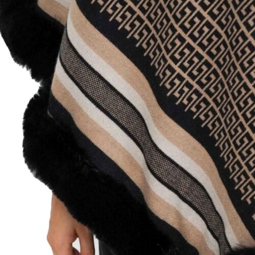 Dámske poncho s kožušinou ponco vzorovane 8015 – Obrázok 3