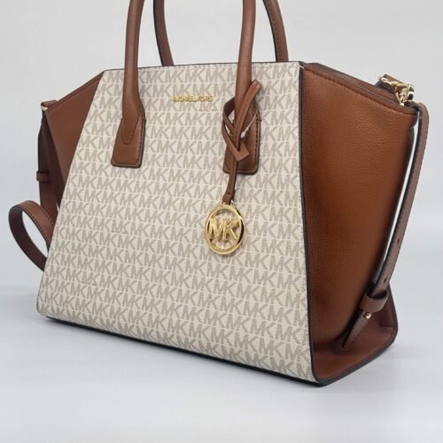 MICHAEL KORS AVRIL LARGE LOGO SATCHEL CROSSBODY VANILLA BROWN 7 Michael Kors Avril Large Logo Satchel Crossbody Vanilla Brown