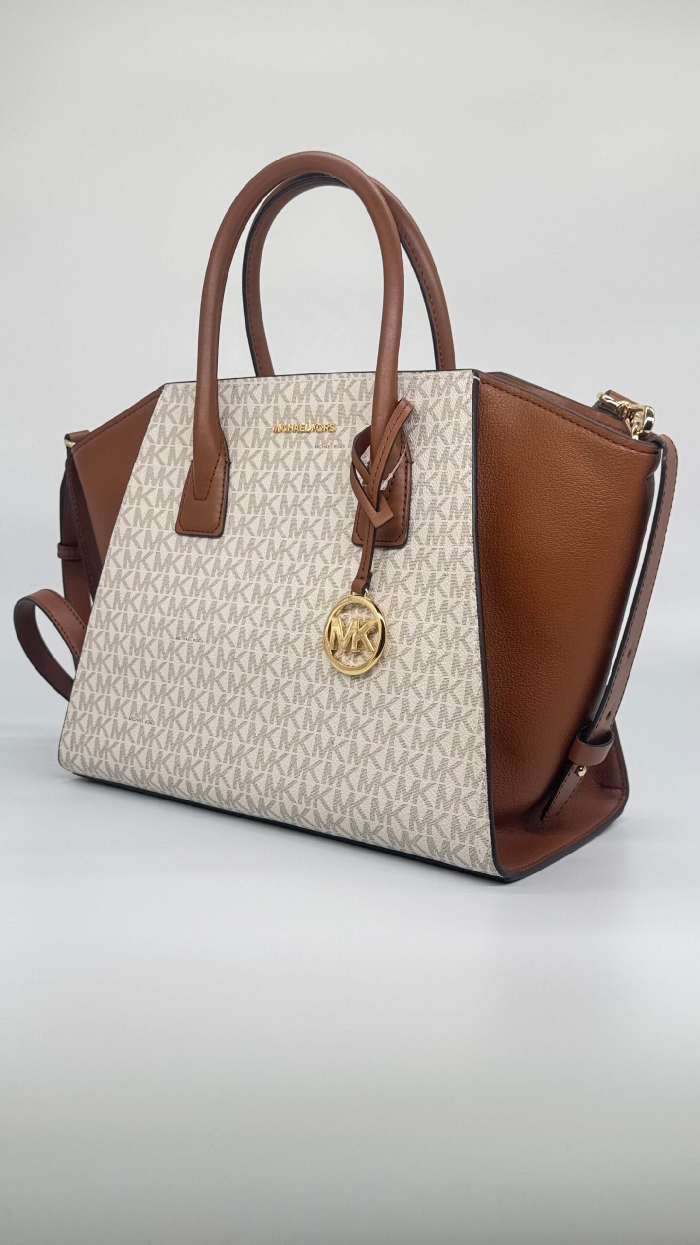 MICHAEL KORS AVRIL LARGE LOGO SATCHEL CROSSBODY VANILLA BROWN 4 Michael Kors Avril Large Logo Satchel Crossbody Vanilla Brown