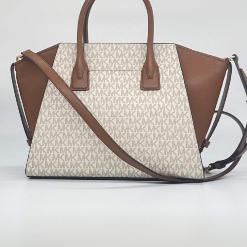 MICHAEL KORS AVRIL LARGE LOGO SATCHEL CROSSBODY VANILLA BROWN 6 Michael Kors Avril Large Logo Satchel Crossbody Vanilla Brown